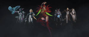 StarCraft-sankareita ja -roistoja teaser-kansi Heroes of The Storm -videopelitaustakuvassa. — 3440x1440 Taustakuvat