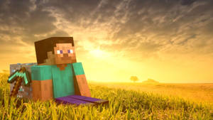 Steve ruohikolla ja timantin luona Minecraft HD