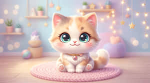 kissa,chibi,kawaii,söpö,kuvitus,sarjakuva,pastelli,lemmikki,eläin,suuret silmät,ihana,satulavalot,viihtyisä,huone,sisustus,digitaalinen taide,3D-renderöinti,makea,pehmoinen
