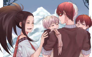 Suloinen Todoroki Momon ja lasten kanssa -taustakuva