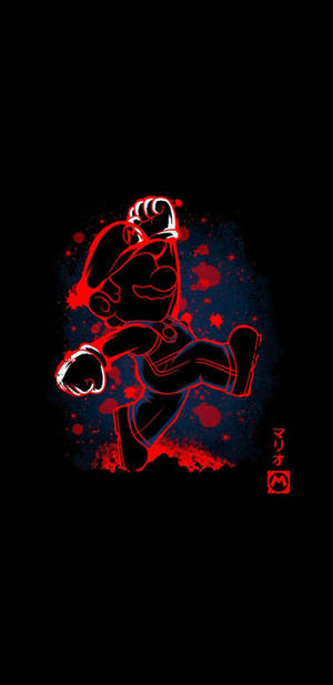 AMOLED-taustakuva Super Mariosta punaisin ääriviivoin ja mustalla taustalla.