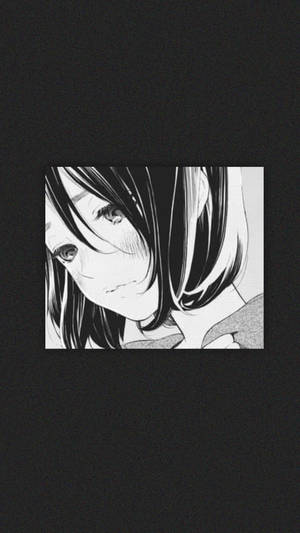 Surullinen anime-tyttö mustavalkoinen esteettinen puhelin