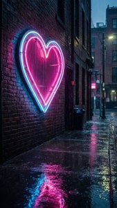 Neonsydänkyltti sateisella kaupungin kujalla. — Rakkaus estetiikka GIF Taustakuvat