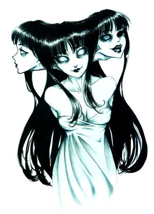 Synkkä anime-kolmipäinen Tomie -taustakuva — Tumma anime GIF Taustakuvat