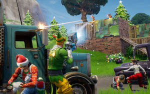 Battle Royale -taustakuva joulukaudella Fortnite-pelistä.
