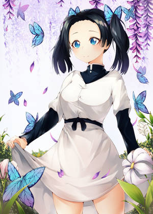 Taiteellinen Aoi Kanzaki perhosten kanssa -taustakuva — IQOO Pad Taustakuvat
