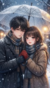 Animepariskunta lumessa sateenvarjon alla — Anime pari GIF Taustakuvat