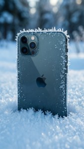 iPhone 11 Pro Max lumen peitossa huurteineen ja talvitaustoineen.