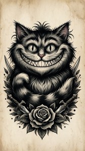 Cheshire-kissa perinteisessä tatuointiflash-tyylissä. — Cheshire Cat Taustakuvat