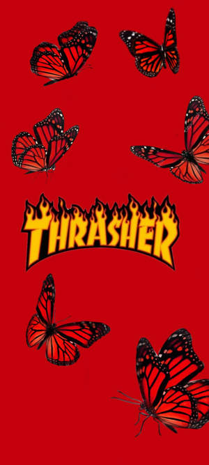 Thrasher punaiset perhoset taustakuva — iPhone Xs Taustakuvat