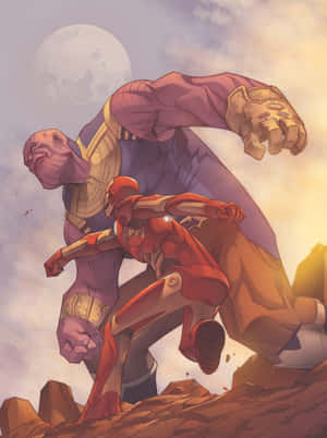 Tony Stark taistelee Thanosta vastaan maailmankaikkeuden kohtalosta. — Galaxy Z TriFold Taustakuvat