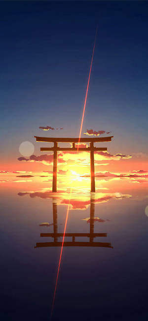 Torii-portti auringonlaskun horisontissa -taustakuva — iPhone 18 Taustakuvat