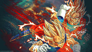 Dragon Ball Z San Goku ja Vegeta taistelemassa, super saiyan -animehahmot