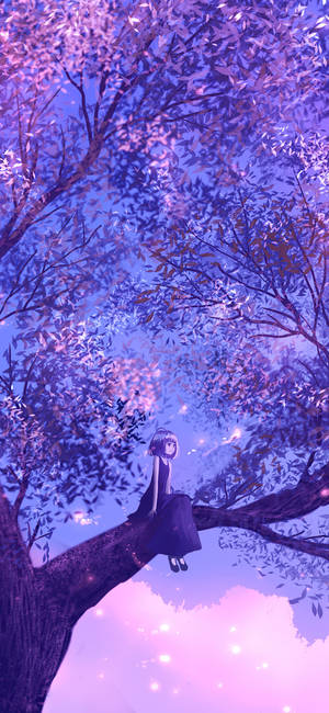 Girl On Tree Purple Anime Aesthetic — Galaxy S22 Ultra Taustakuvat