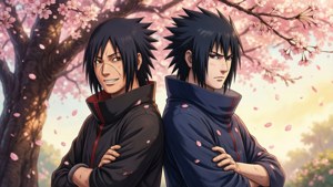 Itachi ja Sasuke viettävät rauhallista hetkeä kirsikankukkien alla