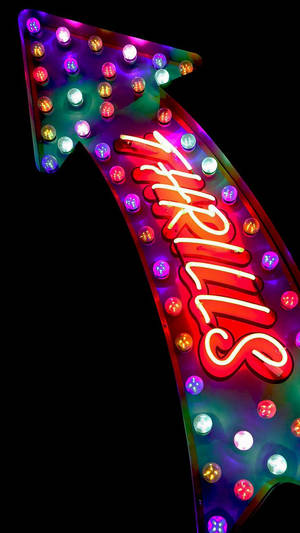 Värikäs Thrills-nuolikyltti neon iPhone XR -taustakuva — iPhone Xr Taustakuvat