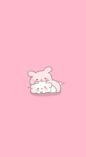 Vaaleanpunainen kawaii pupu ja kissa