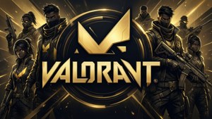 Tyylitelty Valorant-logo agenttien silueteilla
