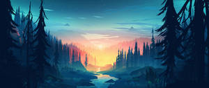 Animoitu metsäpuisto-taustakuva. — 2560x1080 Taustakuvat