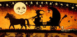 Vanhan ajan Halloween-noita vaunuissa — Vintage Halloween Taustakuvat