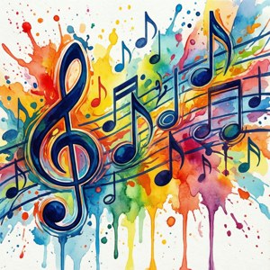Abstrakteja vesivärimusiikkimuistiinpanoja värikkäine roiskeineen. — Musiikkia estetiikka Taustakuvat