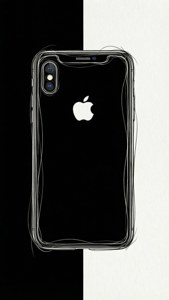 Minimalistinen viivapiirros iPhone XR:stä, mustavalkoinen, tyylikäs taustakuva.