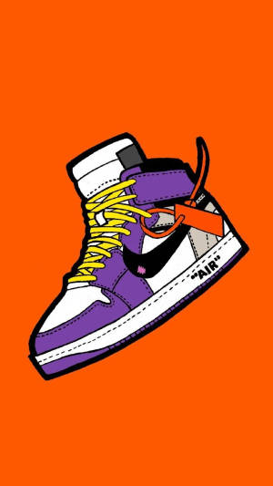 Violetti ja oranssi sarjakuvamainen Nike-kenkä — Tyylikäs iPhone Taustakuvat