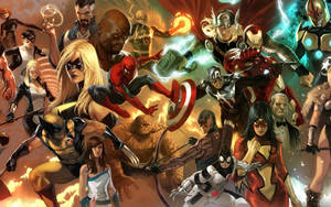 Marvel-supersankarihahmoja yhdessä taustalla.