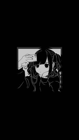 Yksinkertainen surullinen anime-tyttö mustavalkoinen