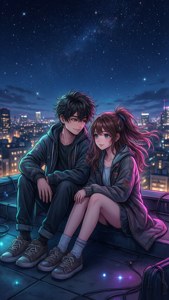 Anime pari katolla yöllä — Anime pari GIF Taustakuvat