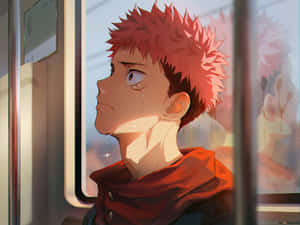 Yuji Itadori itkee junassa — Jujutsu kaisen Taustakuvat