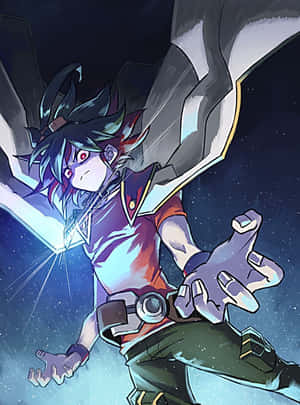 Yuya Sakaki dynaamisessa asennossa Duel Monsters -asussaan — Kindle Taustakuvat