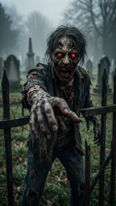Zombi hehkuvin punaisin silmin hautausmaalla — iPhone 5 Taustakuvat